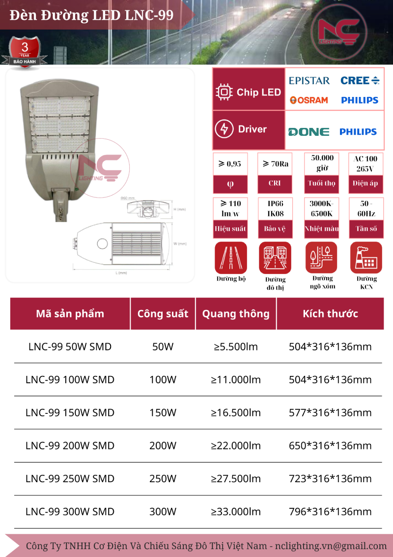 Đèn Đường Led LNC99 Catalogue Đèn Đường Led LNC-99