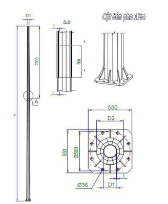 Bản vẽ cột đèn pha cao áp 17m