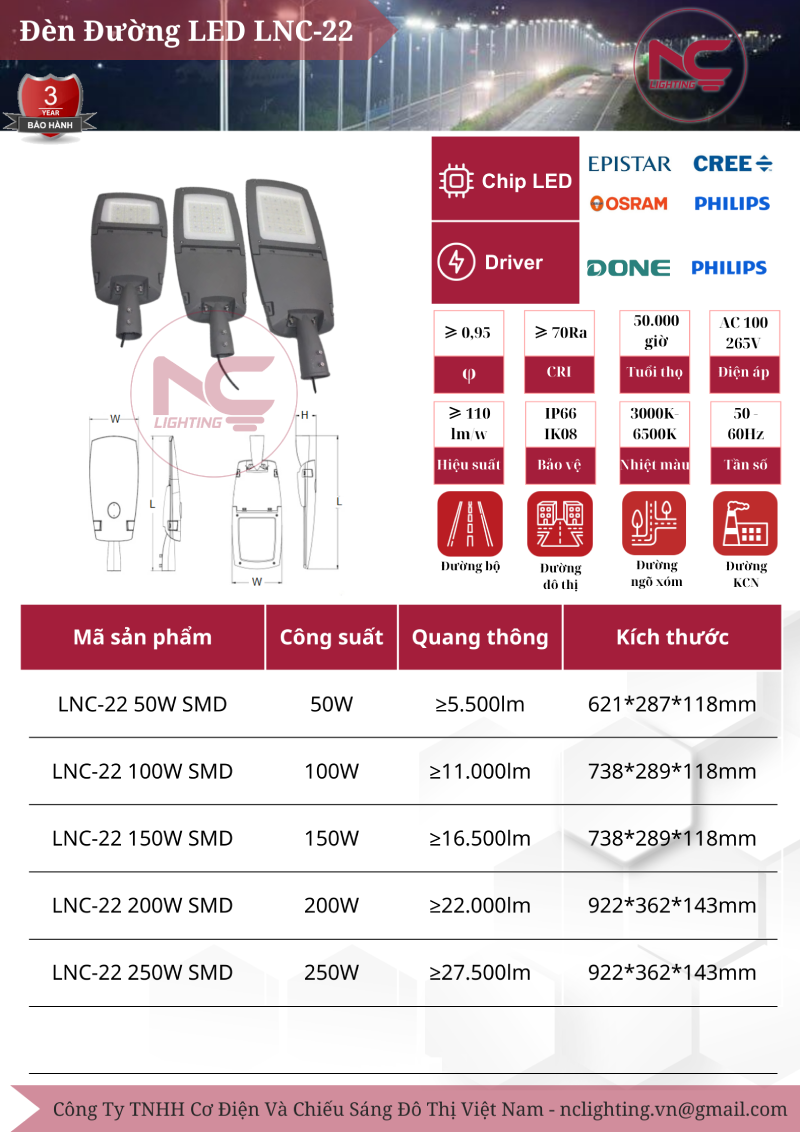 Catalogue đèn đường led LNC-22