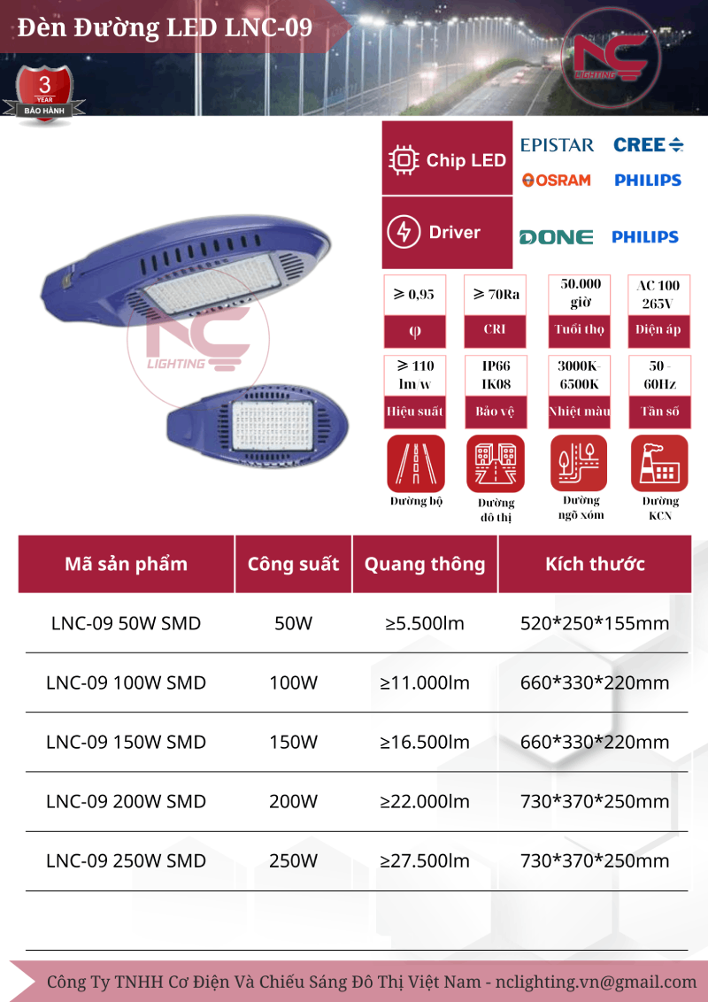 catalogue đèn đường led LNC-09