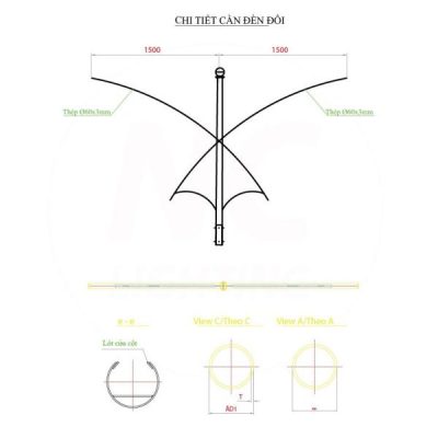 Bản vẽ cần đèn đôi của Cột Thép Mạ Kẽm Chiếu Sáng NC-05