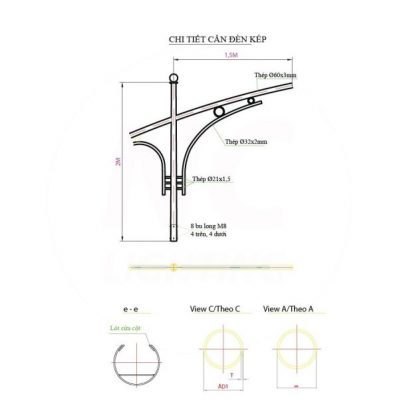 bản vẽ cần đèn kép của cột Thép Mạ Kẽm Chiếu Sáng NC-05