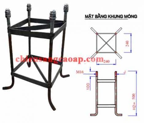 Bản vẽ cấu trúc chi tiết khung móng cột đèn