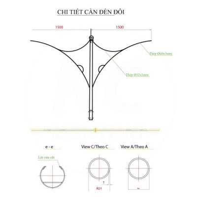 Bản vẽ chi tiết cần đèn đôi cột đèn cao áp NC-08