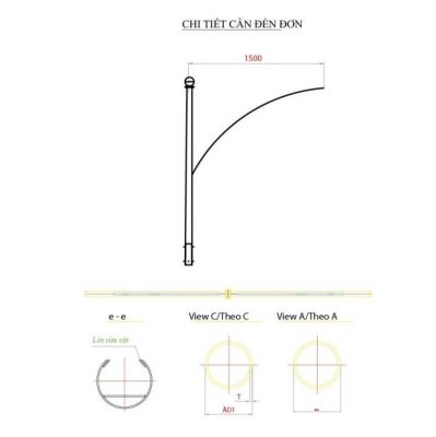 Cột Đèn Chiếu Sáng Đường Phố NC-10 Bản vẽ chi tiết cần đèn đơn