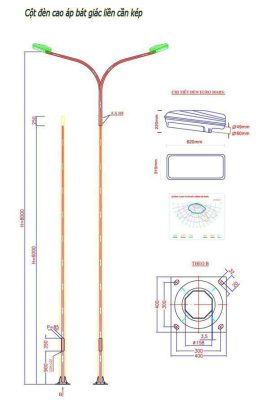 Cột Đèn Bát Giác Liền Cần Kép Bản vẽ chi tiết cột Đèn Bát Giác Liền Cần Kép