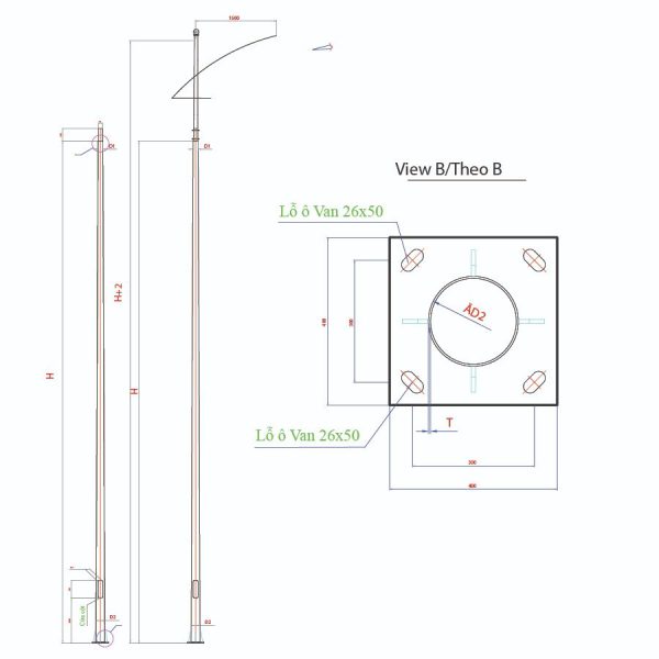 Bản vẽ chi tiết Cột Đèn Chiếu Sáng Đường Phố NC-10 Bản vẽ chi tiết Cột Đèn Chiếu Sáng Đường Phố NC-10