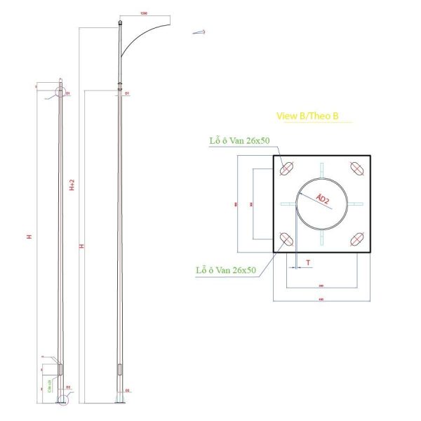 Cột Đèn Đường Mạ Kẽm NC-09 Bản vẽ Chi Tiết Cột Đèn Đường Mạ Kẽm NC-09