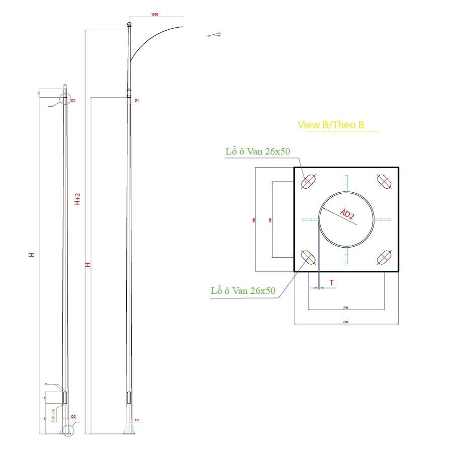 Bản vẽ Chi Tiết Cột Đèn Đường Mạ Kẽm NC-09 Bản vẽ Chi Tiết Cột Đèn Đường Mạ Kẽm NC-09