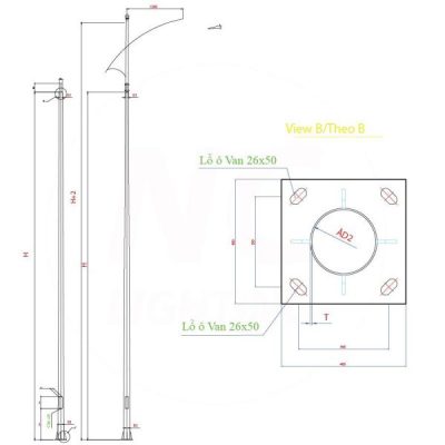 Bản vẽ chi tiết Cột Thép Mạ Kẽm Chiếu Sáng NC-05