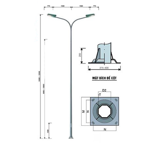 Bản Vẽ Cột Đèn Bát Giác Liền Cần Kép
