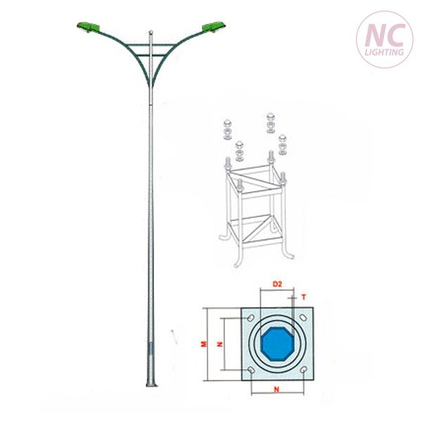 Bản vẽ cột đèn bát giác rời cần kép