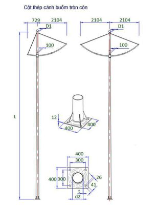 Cột Đèn Cánh Buồm Bản vẽ cột đèn cánh buồm tròn côn NC Lighting