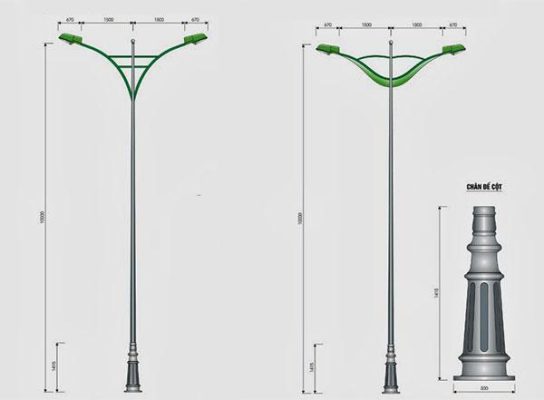 Cột đèn cao áp đế gang NC- 01 Bản vẽ cột đèn cao áp đế gang cần kép NC- 01