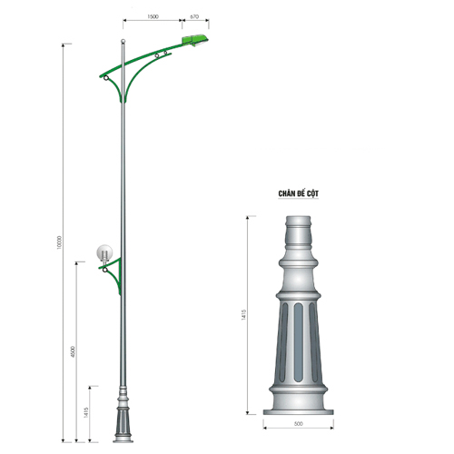 Bản vẽ cột đèn đế gang NC- 01
