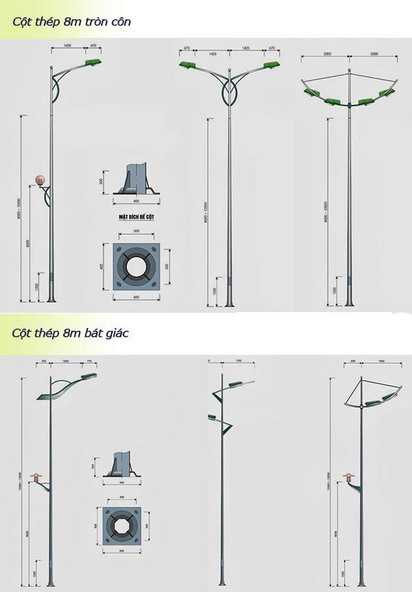 Tìm hiểu trụ cao áp, cột đèn đường cao bao nhiêu mét? Bản vẽ cột đèn đường 8m NC Lighting