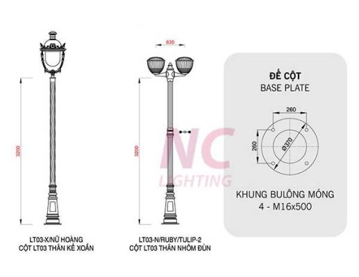 Bản vẽ đế cột và một số mẫu đèn sân vườn