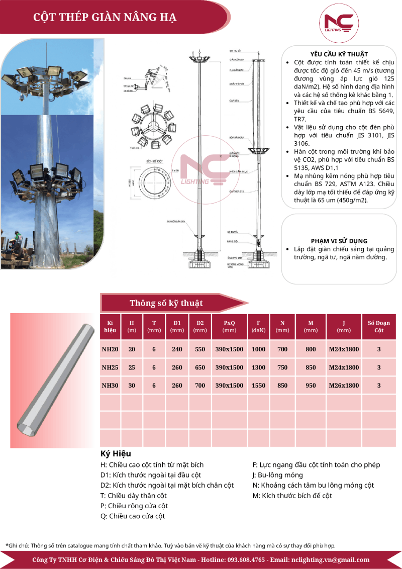 Cột Đèn Giàn Nâng Hạ Catalogue cột đèn giàn nâng hạ