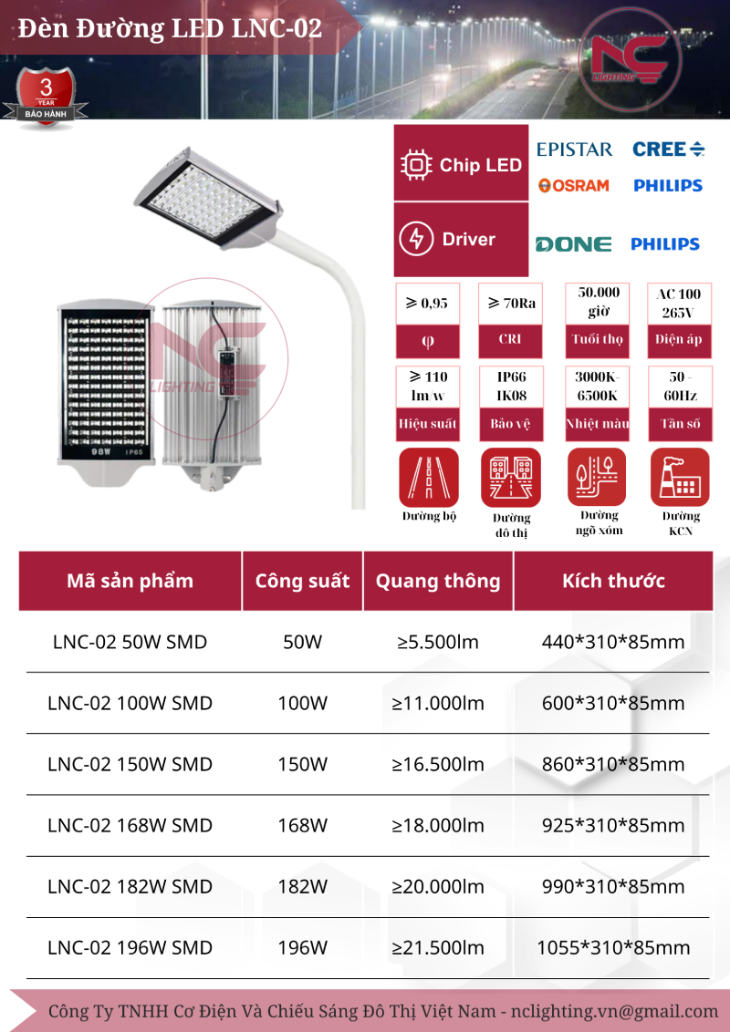 Đèn Led Cao Áp LNC-02 Catalogue đèn đường led LNC-02