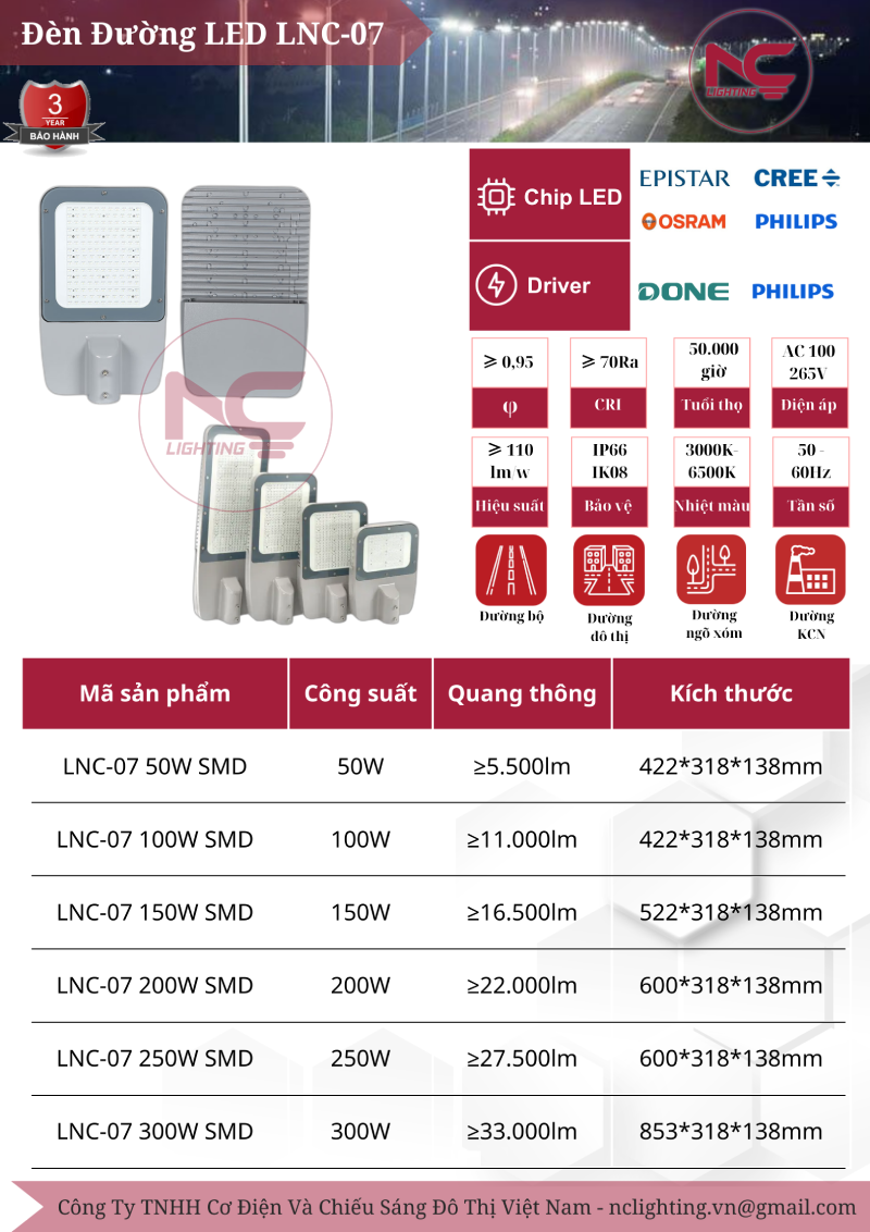 Catalogue đèn đường led LNC-07