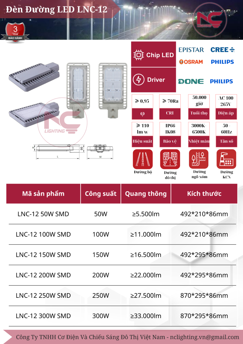 Catalogue đèn đường led LNC-12