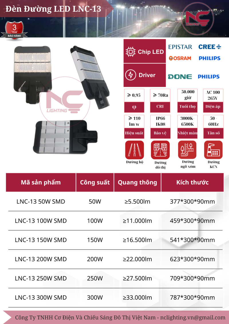 Đèn Led Cao Áp LNC-13, P=100W Catalogue đèn đường led LNC-13