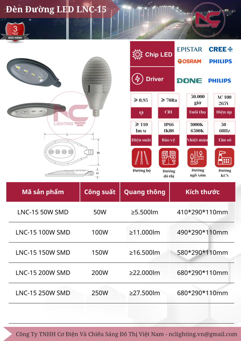 Catalogue đèn đường led LNC-15