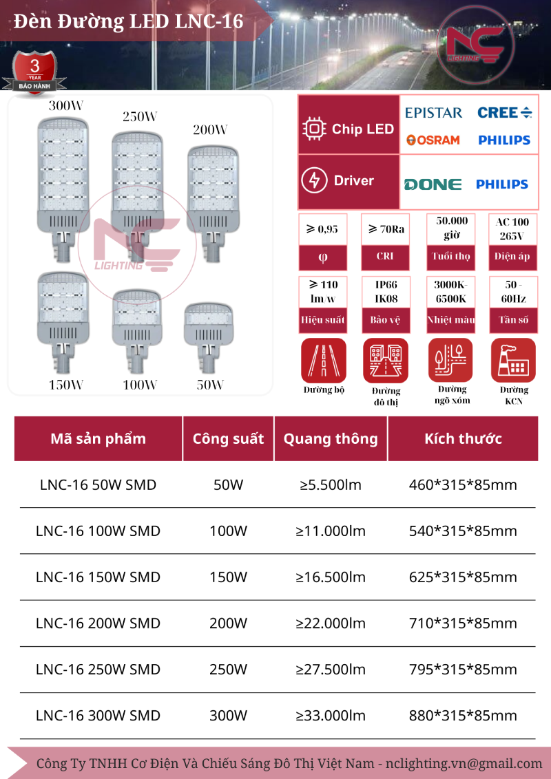 Đèn Đường Led LNC16 Catalogue Đèn Đường Led LNC-16