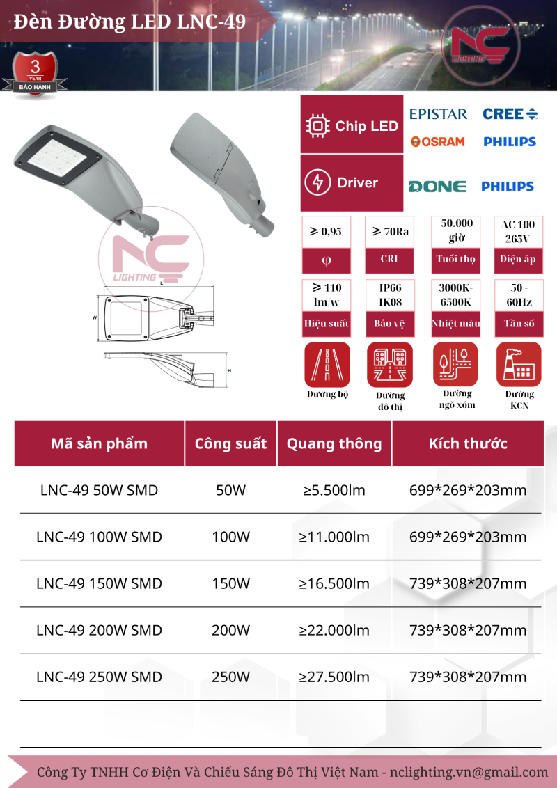 Catalogue đèn đường led LNC-49