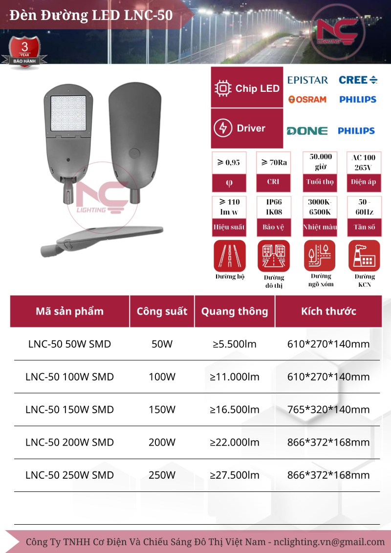 Catalogue đèn đường led LNC-50