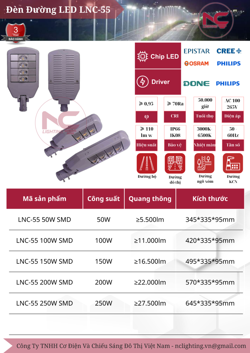 Catalogue đèn đường led LNC-55