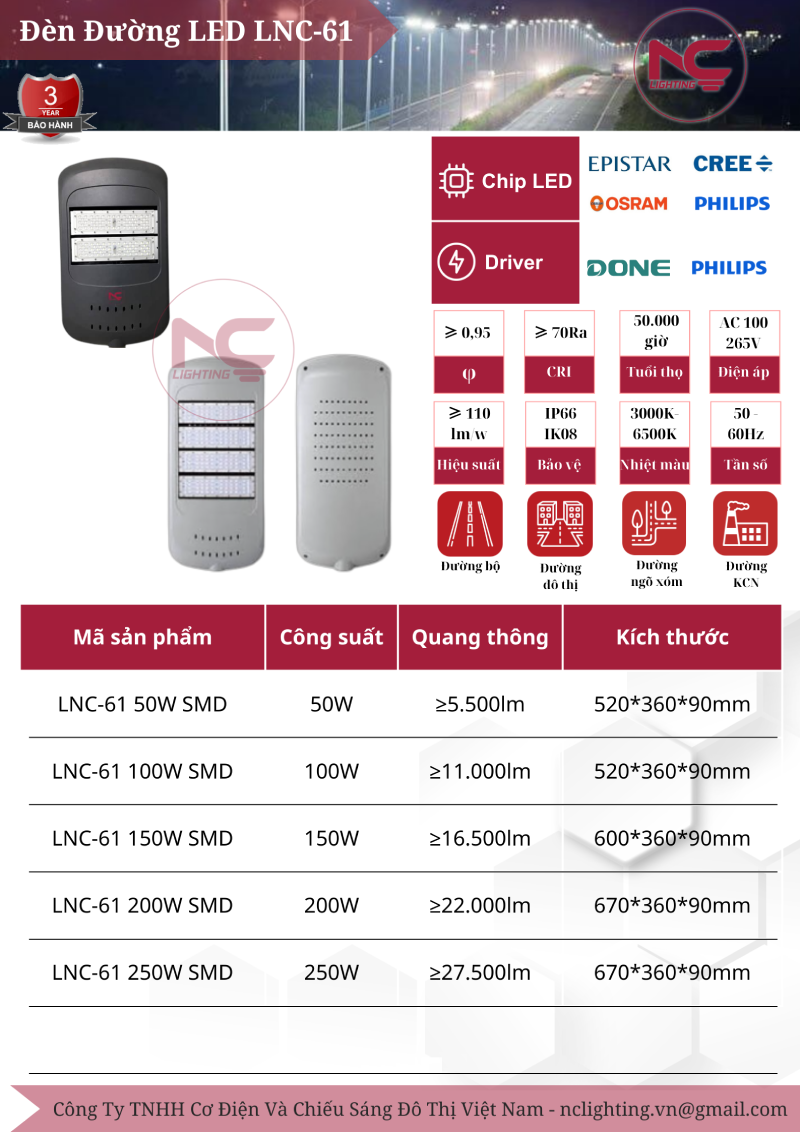 Catalogue đèn đường led LNC-61