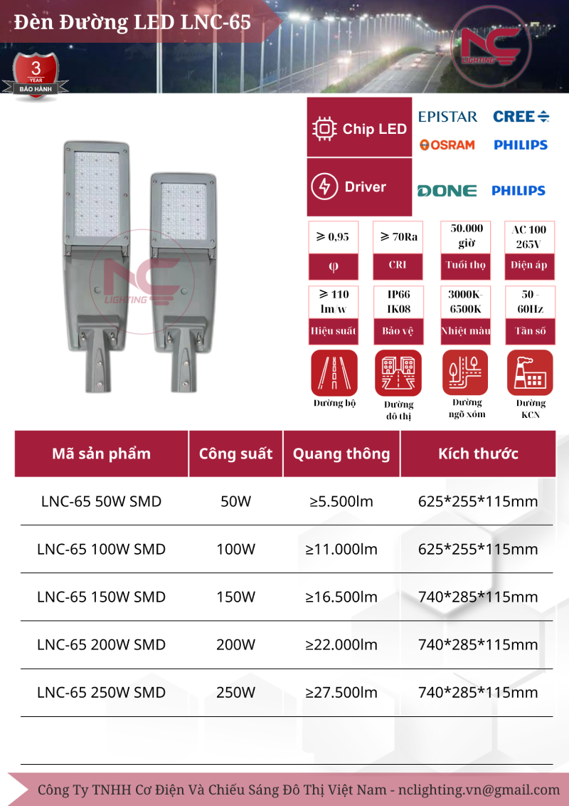 Đèn Đường Led LNC65 Catalogue đèn đường led LNC-65