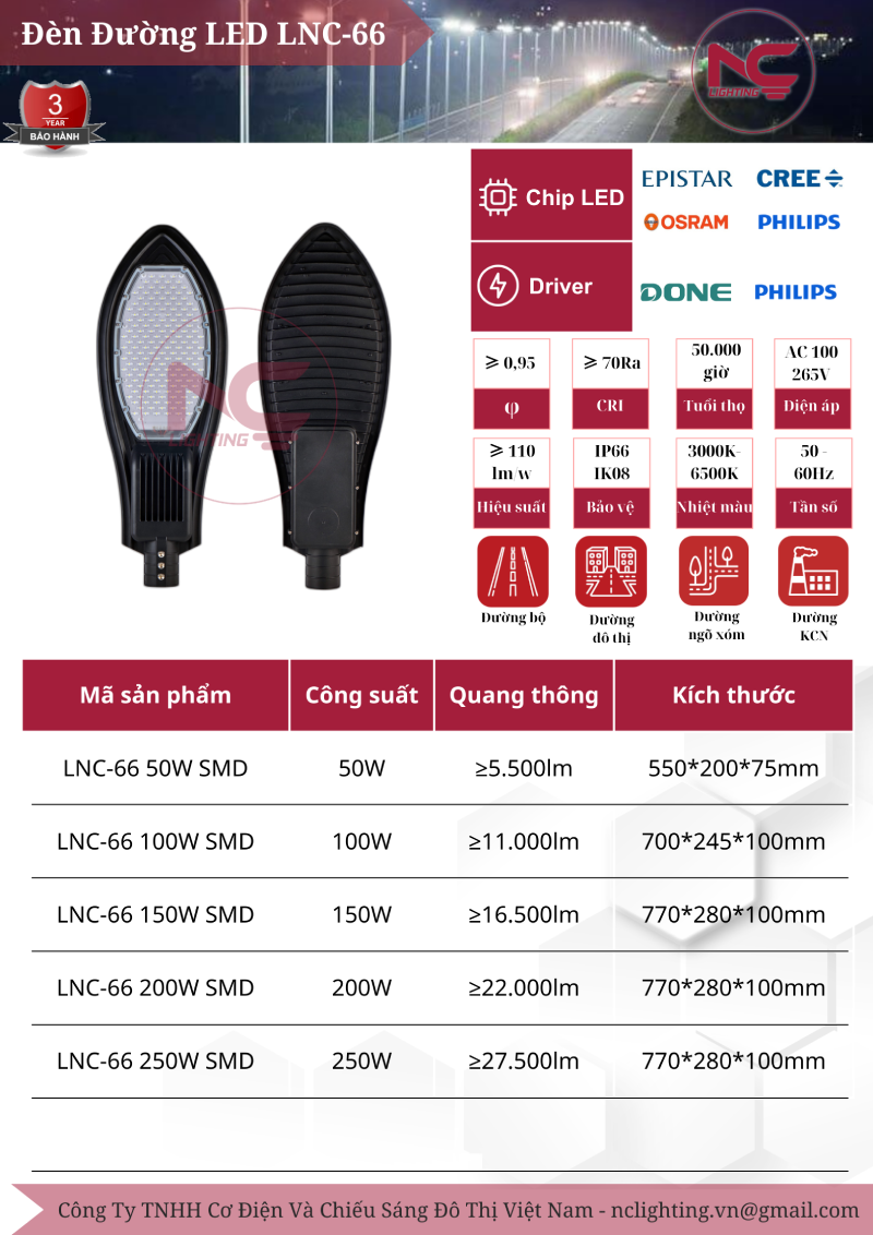 Catalogue đèn đường led lnc-66