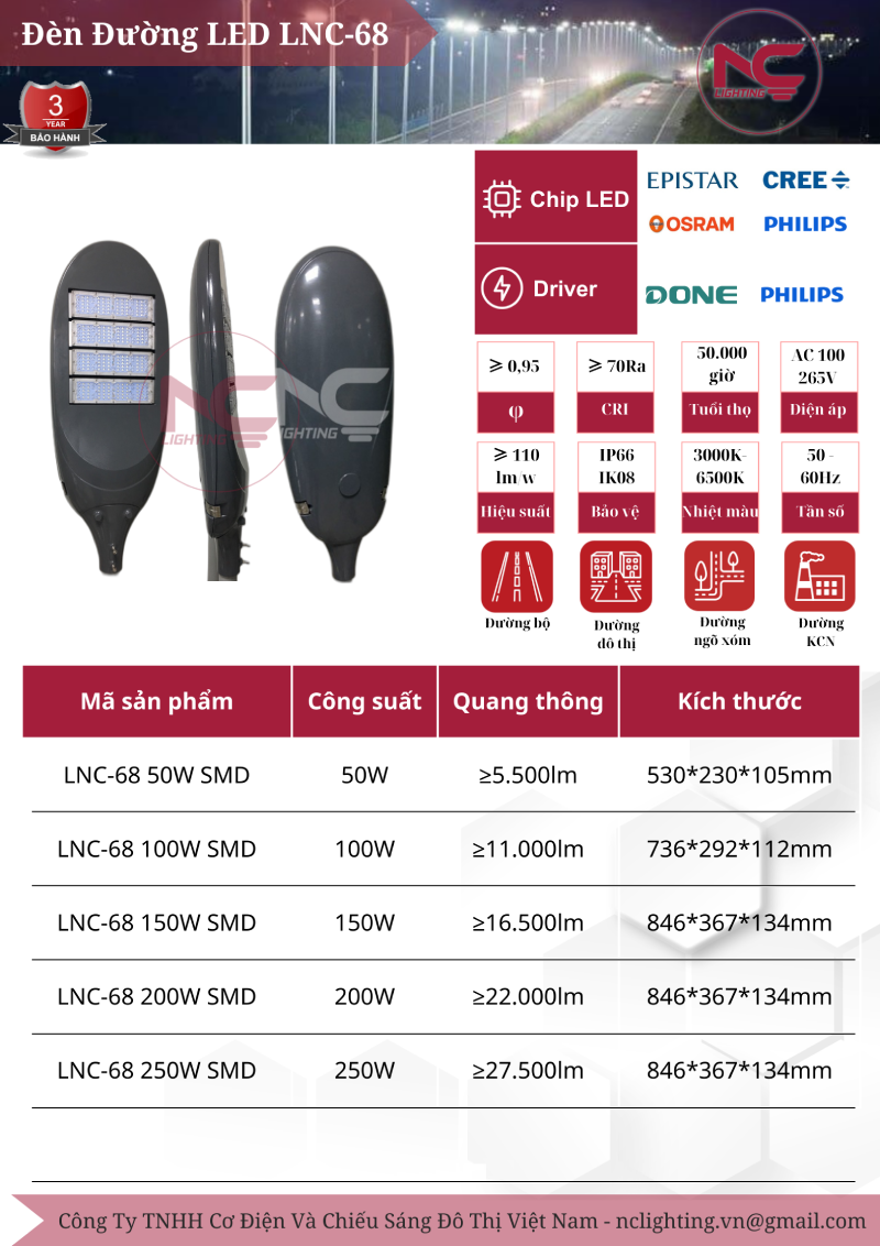 Catalogue đèn đường led lnc-68