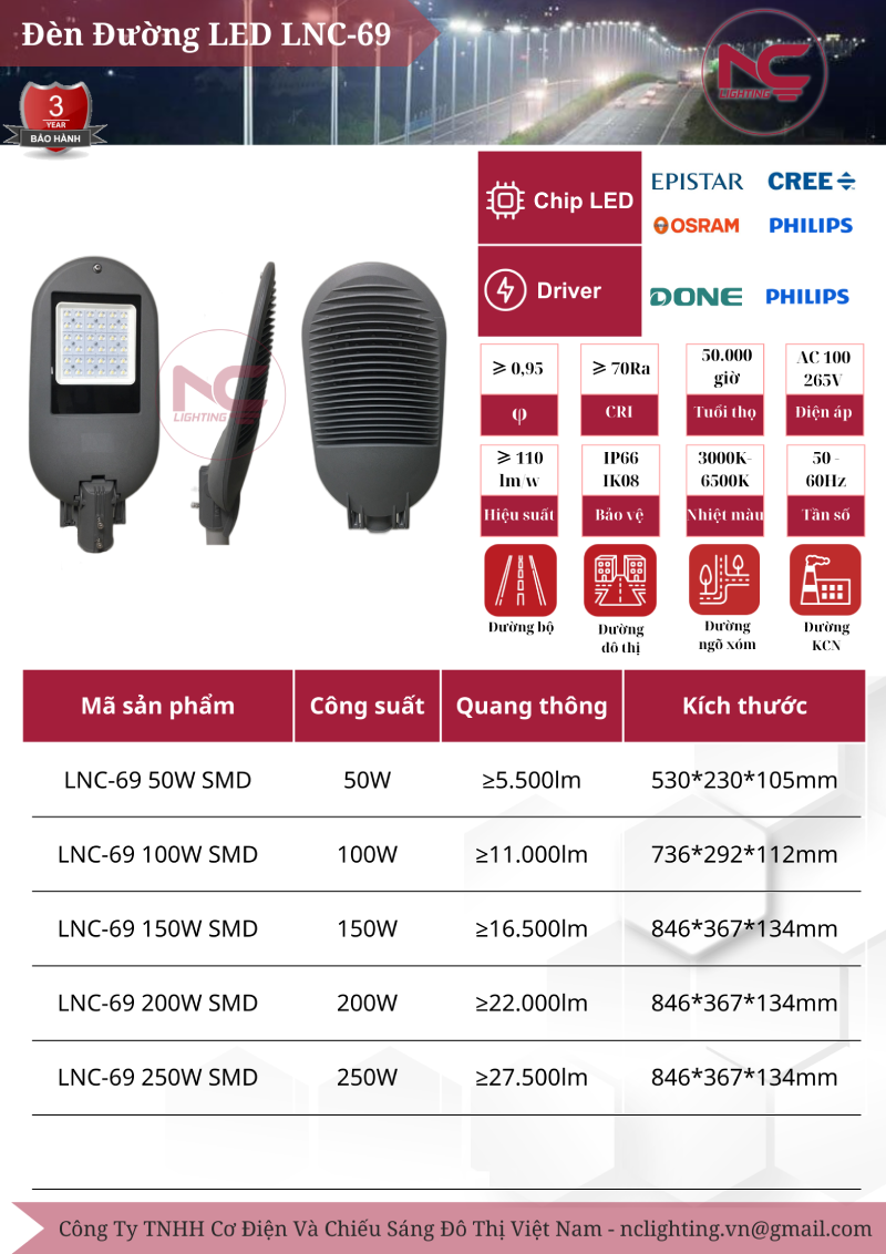 Catalogue đèn đường led lnc-69