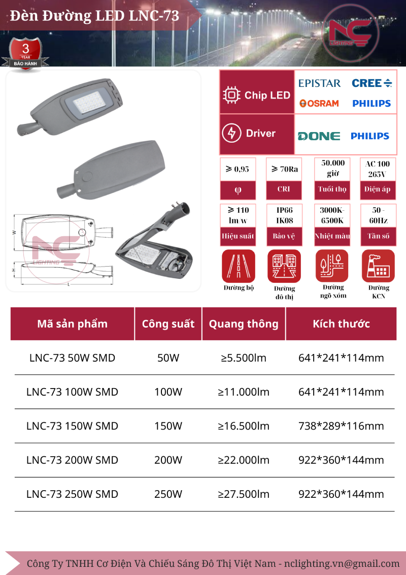 Đèn Đường Led LNC73 Catalogue Đèn Đường Led LNC-73