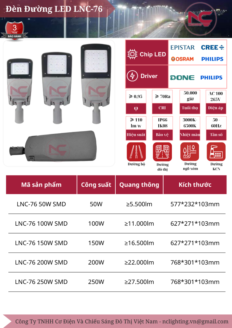 Đèn Đường Led LNC76 Catalogue Đèn Đường Led LNC-76