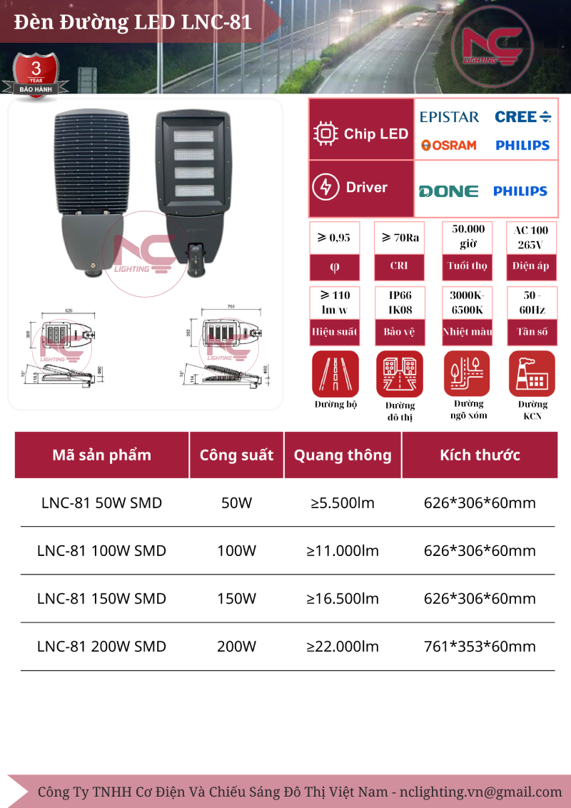 Đèn Led Năng Lượng Mặt Trời LNC81 Catalogue Đèn Đường Led LNC-81
