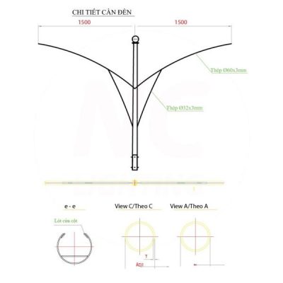 Trụ Đèn Cao Áp Mạ Kẽm NC-07 Chi tiết cần đèn đôi cao áp NC07