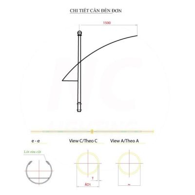 Trụ Đèn Cao Áp Mạ Kẽm NC-07 Chi tiết cần đèn đơn cao áp NC07