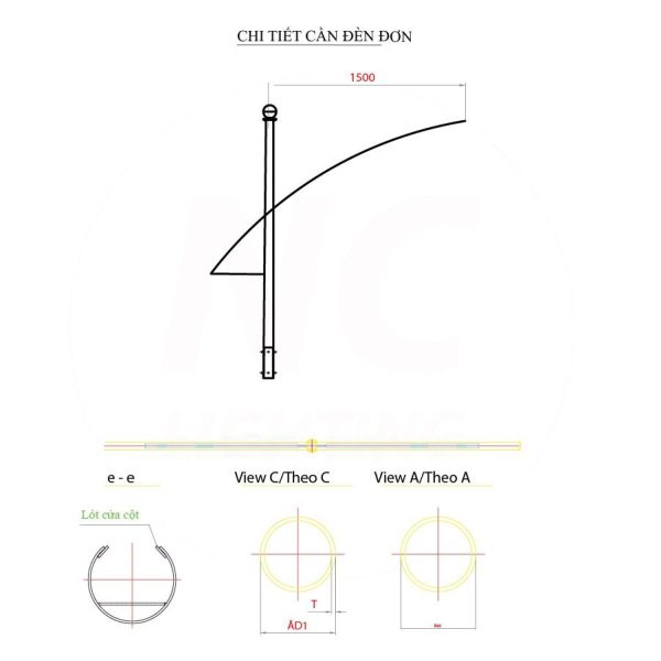 Chi tiết cần đèn đơn cao áp NC07 Chi tiết cần đèn đơn cao áp NC07