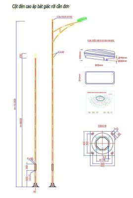 Cột Đèn Cao Áp Bát Giác Rời Cần Đơn Cột Đèn Bát Giác Rời Cần Đơn