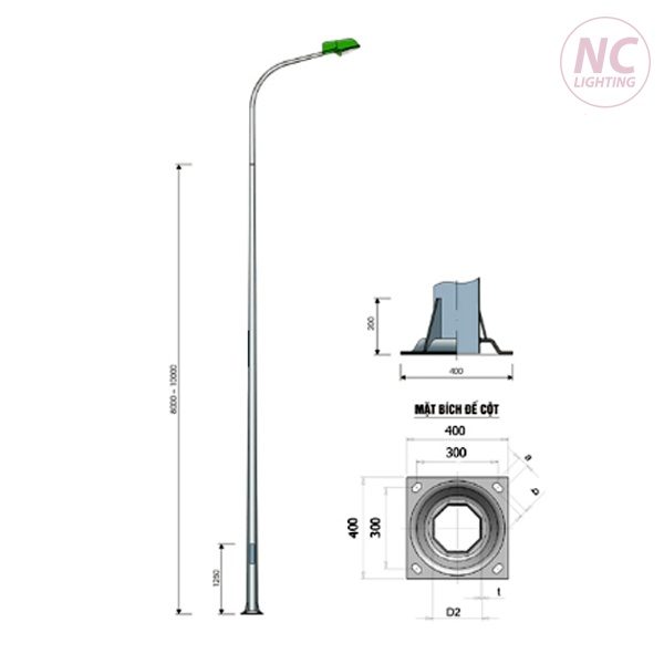 Cột Đèn Tròn Côn Liền Cần Đơn NC Lighting