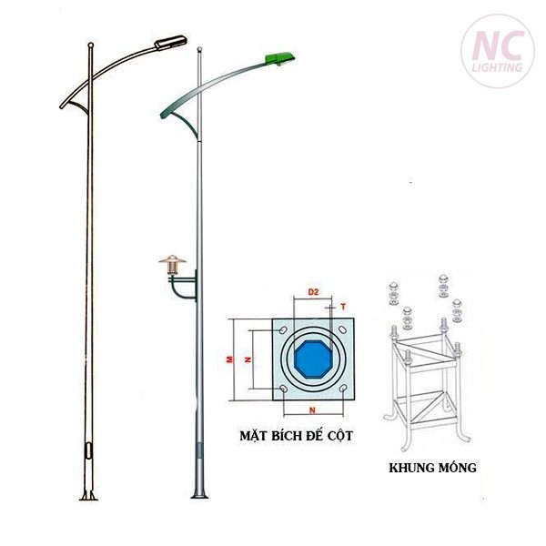Cột Đèn Tròn Côn rời cần đơn NC Lighting