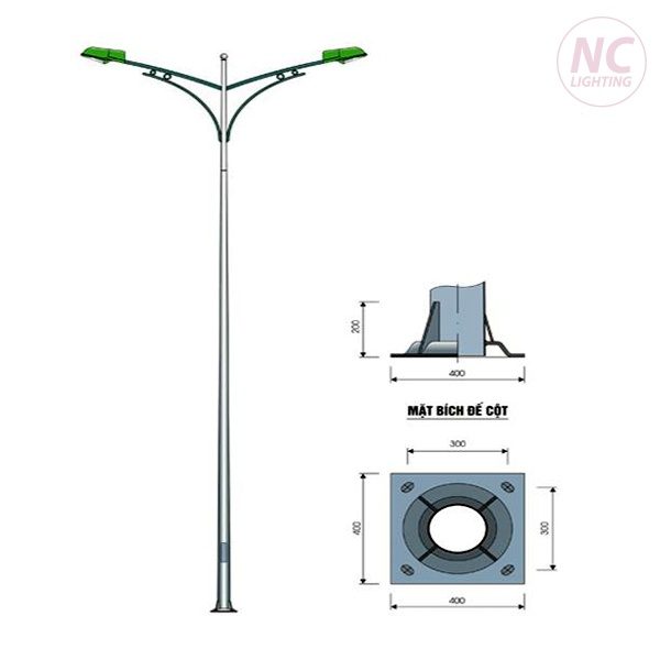 Cột Đèn Tròn Côn Rời Cần Kép NC Lighting