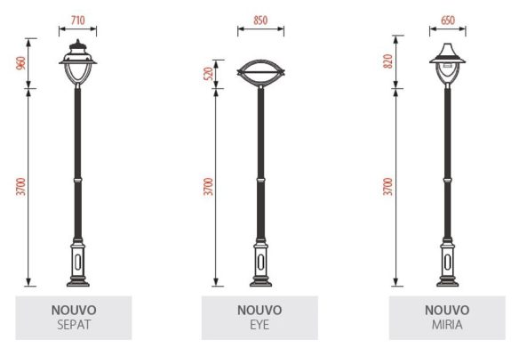 Kích thước các mẫu Cột sân vườn NOUVO