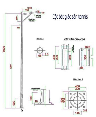 Cột Đèn Sân Tennis NC- 01 Kích thước chi tiết của Cột Đèn Sân Tennis NC- 01