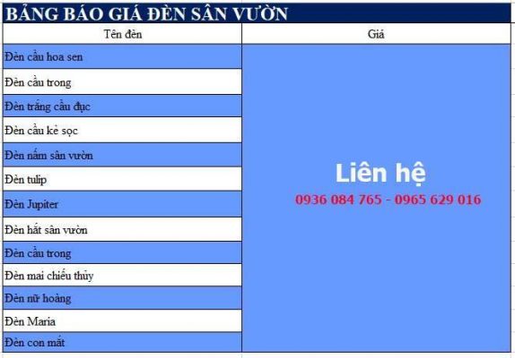 Liên hệ để được báo giá đèn sân vườn