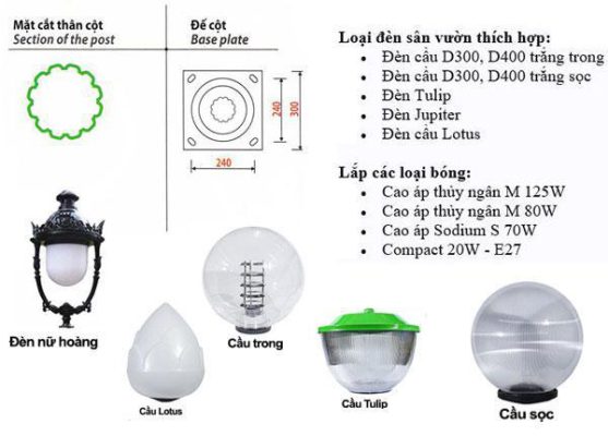 Trụ đèn sân vườn 4m